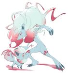  bright_pupils claws commentary eskey_09 evolutionary_line from_side fur half-closed_eyes highres hisuian_zoroark hisuian_zorua pokemon pokemon_(creature) standing white_background white_pupils yellow_eyes 