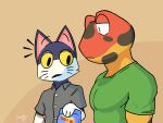  2022 4:3 amphibian animal_crossing anthro black_body black_fur clothed clothing cosmicboy02 digital_drawing_(artwork) digital_media_(artwork) domestic_cat drift_(animal_crossing) duo felid feline felis frog fur girl_staring_at_man&#039;s_chest looking_at_another male mammal meme muscular muscular_anthro muscular_male nintendo pecs polo_shirt punchy_(animal_crossing) red_body red_skin shirt signature simple_background spots spotted_body spotted_skin t-shirt topwear video_games white_body white_fur yellow_body yellow_sclera yellow_skin 