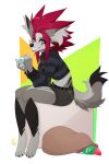  2022 4_toes 5_fingers anthro blue_eyes breasts canid canine clothed clothing digital_media_(artwork) eyebrows eyelashes feet female fingers hair looking_at_viewer mammal red_eyes red_hair smile toes wolflady 