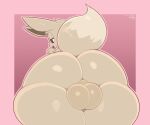  2022 anthro anthrofied artist_name backsack balls bedroom_eyes big_balls big_butt black_nose border brown_eyes butt digital_media_(artwork) eevee fingers frumples fur generation_1_pokemon genitals grey_body grey_fur half-closed_eyes head_tuft huge_butt looking_at_viewer looking_back looking_back_at_viewer male multicolored_body multicolored_fur narrowed_eyes neck_tuft nintendo nude open_mouth open_smile outline perineum pink_background pink_border pink_outline pokemon pokemon_(species) pokemorph presenting presenting_balls presenting_hindquarters pupils raised_tail rear_view seductive shiny_pokemon simple_background smile solo thick_thighs tongue tuft two_tone_body two_tone_fur video_games white_body white_fur white_pupils wide_hips 