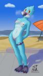  absurd_res amber_eyes anthro avian beach beach_umbrella bird blue_body blue_feathers blush bodily_fluids breasts cloud countershade_torso countershading feathers female genitals hands_behind_back hi_res leaning leaning_to_side looking_aside neatnick nipples outside penetration public public_nudity pussy sea seaside sex_toy sex_toy_in_pussy sex_toy_insertion slim small_breasts smile solo steam sweat vaginal vaginal_penetration vibrator water white_body white_countershading white_feathers 
