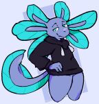  aliasing amphibian anthro axolotl blue_body blue_eyes catjam_(artist) clothing geometric_background hand_on_hip jacket jacket_only male marine mole_salamander salamander_(amphibian) simple_background solo topwear 