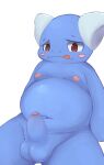  balls belly big_balls blue_body blush digital_media_(artwork) erection feathered_wings feathers feral foreskin generation_1_pokemon genitals half-closed_eyes hi_res humanoid_genitalia humanoid_penis looking_at_viewer male narrowed_eyes navel nintendo nipples overweight overweight_male penis pokemon pokemon_(species) reptile sawaden3110_(artist) scalie simple_background slightly_chubby smile solo tongue tongue_out video_games wartortle wings 