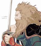  1boy armor banon_(ffvi) beard blonde_hair facial_hair final_fantasy final_fantasy_vi highres holding holding_sword holding_weapon long_beard mustache oju_(ouka) old old_man square_enix sword weapon 