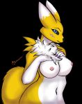  absurd_res anthro bandai_namco big_breasts big_butt blue_eyes breasts butt canid canine canis colored_nails digimon digimon_(species) female fluffy fox fox_tail hi_res looking_at_viewer mammal nails neck_tuft nipples profile_view renamon skade_(artist) solo thick_thighs tuft 
