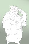  2022 anthro asian_clothing biped clothing domestic_pig east_asian_clothing hi_res humanoid_hands inunoshippo japanese_clothing kemono male mammal overweight overweight_male simple_background solo suid suina sus_(pig) 