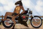  2022 anthro belt bottomwear breasts clothed clothing colored_nails digital_media_(artwork) dream_merchant engine equid equine exhaust_pipe facial_piercing female fence forehead_tattoo handlebars harley_davidson headlight hooves horse leather leather_clothing mammal motorcycle nails nipple_piercing nipples nose_piercing nose_ring partially_clothed piercing ring_piercing sitting solo tattoo tire tongue vehicle wheels widow_(allenh13) 