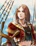  boat cropped_torso gensou_suikoden gensou_suikoden_iv highres kika_(suikoden) long_hair michelle_kristolia pirate pirate_ship ship sky watercraft 