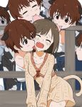  animal_ears bangs brown_eyes brown_hair cat_ears cat_tail clone dr._gero_(staedtler_0508) fang idolmaster idolmaster_cinderella_girls licking maekawa_miku multiple_girls nibbling oikawa_shizuku red_hair short_hair tail 