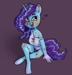  &lt;3 5_fingers anthro anthrofied blue_body blue_eyes blue_hair blue_tail bottomwear breasts clothing crossed_legs equid equine eyebrows female fingers freckles hair haku_nichiya hasbro hooves horn humanoid_hands long_hair mammal misty_(g5) mlp_g5 my_little_pony nipple_outline open_mouth open_smile panties purple_background simple_background sitting smile solo topwear underwear unicorn 