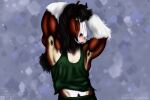  2021 anthro armpit_hair black_hair body_hair clothed clothing digital_media_(artwork) dream_merchant equid equine facial_markings feathering fur green_eyes hair hands_behind_head head_markings horse looking_at_viewer male mammal mane markings muscular muscular_anthro muscular_male rocco_(alisian) shirt simple_background solo tank_top topwear white_body white_fur 