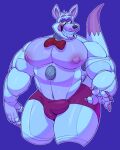  absurd_res alva_nsfw animatronic anthro areola balls biceps big_breasts blush bottomwear bow_tie breasts bulge canid canine clothed clothing colored_nails digital_media_(artwork) fingers five_nights_at_freddy&#039;s fox funtime_foxy_(fnaf) genitals glistening glistening_body hair hi_res looking_at_viewer machine male mammal muscular muscular_anthro muscular_male nails nipples open_mouth pecs pink_areola pink_bottomwear pink_clothing pink_nipples pink_shorts robot scottgames shorts simple_background smile solo solo_focus speaker teeth thick_thighs video_games white_body wire yellow_eyes 