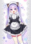  :d absurdres alternate_costume apron black_dress blush curtsey doily dress enmaided feet_out_of_frame highres long_hair looking_at_viewer maid new_game! offbeat purple_eyes purple_hair smile socks suzukaze_aoba twintails waist_apron white_socks 