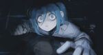  absurdres aqua_eyes aqua_hair commentary_request crawling dark dark_background fleeing hair_between_eyes hatsune_miku hayaku_nigenakya_(vocaloid) highres hollow_eyes monsterification reflection scared stalking sweat ui_(voisona) vocaloid voisona wide-eyed yunibobo 