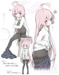  1girl :d adapted_costume adversarial_noise ahoge anzu_ame ass black_pantyhose black_skirt blue_archive blue_necktie blush clenched_hands closed_mouth clothes_pull collared_shirt commentary_request covering_crotch covering_privates doodle_inset doodle_sensei_(blue_archive) dress_shirt embarrassed frown full_body hair_flaps halo heart heterochromia highres hoshino_(blue_archive) hugging_own_legs knee_up long_hair looking_at_viewer miniskirt necktie no_pants no_shoes open_mouth panties panties_under_pantyhose pantyhose pantyhose_pull pink_hair pink_halo pleated_skirt school_uniform sensei_(blue_archive) shirt simple_background skirt skirt_around_one_ankle skirt_pull smile sound_effects speech_bubble spoken_blush spoken_heart spoken_squiggle squiggle straight_hair sweatdrop thighband_pantyhose translation_request underwear v_arms very_long_hair watermark white_panties white_shirt 