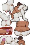 2:3 anthro balls black_nails bodily_fluids brown_hair canid canine canis cip clothing colored_nails doggystyle drooling eye_patch eyewear fizmari_(artist) from_behind_position from_front_position fur genitals gloves hair handwear hi_res holding_balls holding_tail hot_dogging human human_on_anthro internal internal_anal interspecies male male/male male_anthro male_human male_human/male_anthro mammal mating_press mihoyo nails saliva sex shirt signature simple_background tail tan_body tan_skin thiren topwear von_lycaon white_body white_clothing white_fur white_hair white_tail wolf zenless_zone_zero