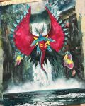  animal_focus claws closed_mouth commentary crystal dragon english_commentary fangs flying full_body highres mofinngram no_humans painting_(medium) photo_(medium) pokemon pokemon_(creature) pokemon_focus roaring_moon solo traditional_media unfinished water watercolor_(medium) waterfall 