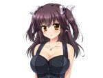  1girl aomi_riru black_dress black_hair blush breasts cleavage closed_mouth collarbone dress game_asset hair_between_eyes hair_ribbon jewelry kogure_miori large_breasts large_variant_set long_hair looking_at_viewer necklace non-web_source official_art ribbon self-datamine sidelocks simple_background smile solo standing tachi-e transparent_background two_side_up upper_body variant_set white_ribbon yellow_eyes yumemi_ga_cheek! 