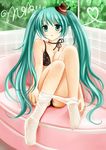  bad_id bad_pixiv_id bra breasts choker green_eyes green_hair hat hatsune_miku legs lingerie long_hair medium_breasts mini_hat mini_top_hat nikoo panties pantyhose pantyhose_pull sitting solo top_hat twintails underwear underwear_only undressing vocaloid 