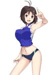  antenna_hair armpits bouncing_breasts breasts brown_eyes brown_hair covered_nipples idolmaster idolmaster_(classic) idolmaster_2 kawanuma_uotsuri kikuchi_makoto large_breasts midriff navel open_mouth solo 