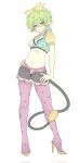  1girl black_panties breasts brown_ribbon cleavage closed_mouth commentary_request corrupted_twitter_file glasses green_eyes green_hair grey_shorts hair_ribbon high_heels highres medium_breasts open_clothes open_fly open_shorts pandoria_(xenoblade) panties pantyhose pantyhose_under_shorts pointy_ears puffy_short_sleeves puffy_sleeves purple_pantyhose red-framed_eyewear ribbon semi-rimless_eyewear short_shorts short_sleeves shorts smile solo star_(symbol) star_print tail toki0830 under-rim_eyewear underwear xenoblade_chronicles_(series) xenoblade_chronicles_2 