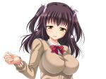  1girl aomi_riru black_hair blush bow bowtie breasts brown_cardigan cardigan collared_shirt game_asset hair_between_eyes hair_ribbon half-closed_eyes hand_up kogure_miori large_breasts large_variant_set long_hair long_sleeves non-web_source official_art open_mouth raised_inner_eyebrows red_bow ribbon school_uniform self-datamine shirt sidelocks simple_background solo standing tachi-e tearing_up tears transparent_background two_side_up upper_body variant_set white_ribbon white_shirt yellow_eyes yumemi_ga_cheek! 
