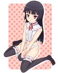  ars_zero bangs black_hair black_legwear blunt_bangs controller frilled_legwear frills game_controller gamepad gokou_ruri highres long_hair mole mole_under_eye ore_no_imouto_ga_konna_ni_kawaii_wake_ga_nai panties polka_dot polka_dot_background purple_eyes sitting solo thighhighs underwear wariza 