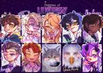  1girl 6+boys alex_(degrees_of_lewdity) alex_(male)_(degrees_of_lewdity) avery_(degrees_of_lewdity) avery_(male)_(degrees_of_lewdity) black_choker black_hair black_necktie black_wolf_(degrees_of_lewdity) blonde_hair blue_eyes blush brown_hair character_name choker cigarette coat collared_shirt commentary copyright_name cross cup degrees_of_lewdity disposable_coffee_cup disposable_cup draw_wolf_face_(meme) ear_piercing eden_(degrees_of_lewdity) eden_(male)_(degrees_of_lewdity) english_commentary facial_hair freckles glasses great_hawk_(degrees_of_lewdity) green_eyes grey_hair heart highres holding holding_cross holding_cup holding_knife horns knife kylar_(degrees_of_lewdity) kylar_(male)_(degrees_of_lewdity) meme mole mole_on_neck multiple_boys necktie one_eye_closed open_mouth orange_eyes orange_hair phypanny piercing player_character_(degrees_of_lewdity) player_character_(female)_(degrees_of_lewdity) purple_eyes purple_hair red_hair red_necktie robin_(degrees_of_lewdity) robin_(male)_(degrees_of_lewdity) shirt smile staring_eagle_(meme) sydney_(degrees_of_lewdity) sydney_(male)_(degrees_of_lewdity) whitney_(degrees_of_lewdity) whitney_(male)_(degrees_of_lewdity) wolf 