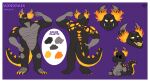 3_toes 4_fingers absurd_res anthro belly big_muscles black_eyes black_head black_legs black_tail border character_name chibi claws color_swatch dragon feet fingers fire flaming_horn flaming_horns front_view grey_arms grey_belly grey_chest grey_horn hi_res horn japanese_text lava_plated lava_plated_back lava_plated_body lava_plates looking_at_viewer macro macro_anthro macro_male male male_(lore) male_anthro mouth_closed muscular muscular_anthro muscular_male mythological_creature mythological_scalie mythology nude_anthro nude_macro nude_male open_mouth purple_background purple_text rear_view scalie sharp_teeth simple_background solo species_name spiked_tail spikes spikes_(anatomy) tail teeth text tienduki toes tongue translated vondrask_(ivarathefoox) white_border yellow_claws yellow_eyes yellow_mouth yellow_tail yellow_tongue