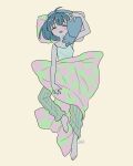  1girl ahoge animal animal_on_shoulder arm_up armpit_crease bare_arms bare_shoulders barefoot black_hair blanket camisole cat cat_on_shoulder closed_eyes commentary english_commentary facing_viewer full_body highres lying no_nose on_back open_mouth original pants pastel_colors pet pillow short_hair signature sleepwear solo soup_effect spaghetti_strap striped_clothes striped_pants vertical-striped_clothes vertical-striped_pants 