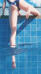  1girl 3d absurdres ass barefoot blue_one-piece_swimsuit blue_sky cloud commentary day feet from_behind highres legs lower_body mr_ito one-piece_swimsuit original outdoors partially_visible_vulva pool ripples shadow sky soles swimsuit thighs toes water 