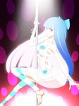  alternate_costume bow bracelet dress green_eyes heart high_heels jewelry multicolored_hair panty_&amp;_stocking_with_garterbelt pole pole_dancing sandals shoes smoking_grass solo stocking_(psg) striped striped_legwear stripper stripper_pole thighhighs two-tone_hair 