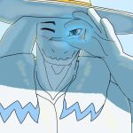 1:1 absurd_res anthro blue_body blue_fur blush clothing dragon eyes_closed fur furred_dragon furred_scalie glowing glowing_eyes hand_on_face hat headgear headshot_portrait headwear hi_res light lighting male muscular muscular_male mythological_creature mythological_scalie mythology portrait scalie scaryboy89898 smile smiling_at_viewer solo white_body white_clothing white_fur white_hat white_headwear wide_brim_hat wide_brimmed_hat xiuh_shen
