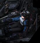  1girl absurdres assault_rifle cockpit cqcnorthfish gloves gun h&amp;k_hk416 headphones helmet highres leggings mecha mecha_musume military original red_hair rifle robot tactical_clothes weapon 