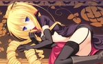  bat blonde_hair blue_eyes blush cross elbow_gloves gloves hair_ornament halloween highres koshimizu_rei long_hair lying mikagami_mamizu neko_koi! on_side open_clothes smile solo thighhighs whirlpool 