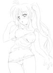  blush breasts greyscale iga_tamaki lineart long_hair lyrical_nanoha mahou_shoujo_lyrical_nanoha_strikers medium_breasts monochrome nipples no_bra panties side_ponytail solo sweat takamachi_nanoha underwear 