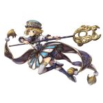  1girl another_eden another_eden_art_team blonde_hair bloomers blue_eyes blue_sailor_collar boots breasts closed_mouth dress from_side full_body hat high_heel_boots high_heels highres holding holding_staff holding_weapon looking_at_viewer mariel_(another_eden) official_art outstretched_arm purple_boots sailor_collar short_hair short_sleeves smile solo staff thighhighs third-party_source transparent_background variant_set wavy_hair weapon white_dress white_thighhighs 
