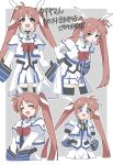  :d ahoge black_gloves bob_cut border bow bowtie brown_hair child commentary_request commission cowboy_shot cropped_jacket cropped_legs cropped_torso fingerless_gloves gloves grey_background highres kounamuya long_hair long_sleeves looking_at_viewer lyrical_nanoha mahou_shoujo_lyrical_nanoha mahou_shoujo_lyrical_nanoha_a's mahou_shoujo_lyrical_nanoha_strikers multiple_views narrowed_eyes open_mouth outside_border parted_bangs puffy_long_sleeves puffy_short_sleeves puffy_sleeves purple_eyes red_bow red_bowtie short_sleeves simple_background skeb_commission smile smug surprised takamachi_nanoha tsurime twintails upper_body v-shaped_eyebrows very_long_hair white_border white_sleeves wispy_bangs 
