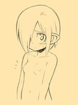 bad_id bad_pixiv_id character_request copyright_request flat_chest hair_over_one_eye jingai_modoki monochrome nipples nude pointy_ears short_hair solo 