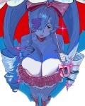  1girl absurdres boots bow breast_suppress breasts cinderella_(nikke) cleavage collar collarbone commentary commentary_request cosplay dress drill_hair earrings eyepatch from_above goddess_of_victory:_nikke grey_hair hair_bow hair_over_one_eye harime_nui harime_nui_(cosplay) head_tilt heart heart_earrings highres hintobento holding holding_umbrella huge_breasts jewelry kill_la_kill long_hair long_sidelocks looking_at_viewer pink_bow pink_collar pink_dress pink_lips pink_shoes red_eyes shadow shoes sidelocks solo standing twin_drills twintails umbrella very_long_hair white_background wrist_cuffs 