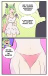 1girl absurdres babydoll bow bow_panties breasts cleavage commentary commission dragon_girl dragon_horns dragon_tail dragon_wings english_commentary english_text glitch_stars green_hair highres horns long_hair multicolored_hair navel open_mouth panties pink_panties pink_wings purple_eyes see-through_clothes sleep_mask speech_bubble stimpak_(glitch_stars) tail taterdouce underwear virtual_youtuber white_babydoll wings 