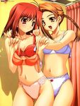  antenna_hair blonde_hair blush bra brown_hair copyright_request dengeki_hime fitting_room hair_ornament hairclip highres lingerie multiple_girls open_mouth panties red_eyes short_hair underwear underwear_only yellow_eyes yuunagi_futaba 