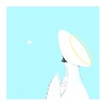  1girl aqua_background blue_archive border bug butterfly coffee commentary_request cup disposable_coffee_cup disposable_cup drink from_behind halo hat highres holding holding_cup large_hat long_hair malkuth_(blue_archive) namatameigo_25 simple_background sleeves_past_fingers sleeves_past_wrists solo steam white_border white_butterfly white_hair wide_sleeves yellow_halo 