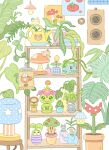  bear bellsprout bird bulbasaur cactus cat caterpie caterpillar ceiling_light clipboard commentary_request cup digimon digimon_(creature) duck elephant fire_flower flower flower_pot grass_type_theme_(pokemon) highres indoors kirby_(series) korean_commentary lamp light_bulb mario_(series) mushroom palmon piranha_plant plant pokemon pokemon_(creature) potted_plant summernight_12 tanemon togemon tomato vines watering_can whispy_woods 