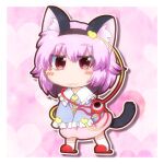  1girl :3 animal_ear_fluff animal_ears black_hairband blue_shirt blush_stickers border cat_ears cat_girl cat_tail chibi chibi_only closed_mouth collared_shirt commentary_request disembodied_linked_eye drop_shadow frilled_shirt_collar frilled_sleeves frills full_body hair_between_eyes hair_ornament hairband heart heart_background heart_hair_ornament kemonomimi_mode komeiji_satori long_sleeves looking_at_viewer matty_(zuwzi) outline outside_border pink_background pink_hair pink_skirt red_eyes red_slippers shirt short_hair skirt sleeves_past_fingers sleeves_past_wrists slippers smile socks solo standing tail thick_eyebrows touhou white_border white_outline white_socks 