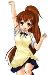  :d apron arm_up brown_eyes brown_hair highres iga_tamaki jumping long_hair long_ponytail open_mouth panties pantyshot ponytail smile solo taneshima_popura underwear waitress working!! wrist_extended 