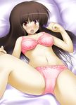  bad_id bad_pixiv_id blush bra brown_eyes brown_hair houraisan_kaguya lingerie long_hair mocchi panties pink_bra pink_panties solo touhou underwear underwear_only 