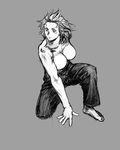  bad_id bad_pixiv_id barefoot breasts dorohedoro greyscale large_breasts monochrome muscle noi_(dorohedoro) pants sketch solo 