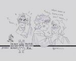  2boys blush contemporary dio_brando greyscale hood hoodie inseki jojo_no_kimyou_na_bouken jonathan_joestar male_focus monochrome multiple_boys phantom_blood shirt sketch sweat tmblyeet yaoi 