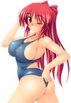  adjusting_clothes adjusting_swimsuit ass blush breasts brown_hair kousaka_tamaki large_breasts long_hair one-piece_swimsuit one_eye_closed red_hair school_swimsuit solo sweat swimsuit to_heart_2 zekkyon 